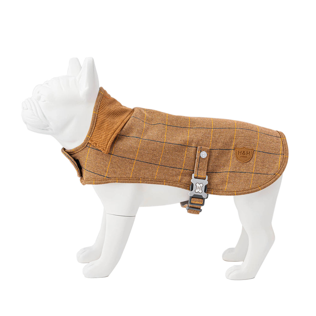 Caramel Checked Herringbone Dog Coat Jacket BellaJoJos