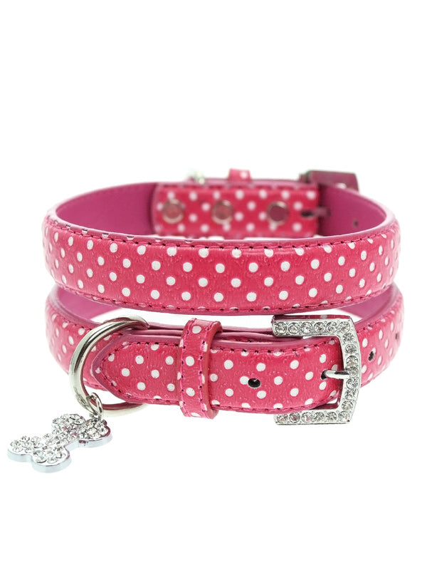 Urban Pup Hot Pink Polka Dot Collar & Diamante Charm
