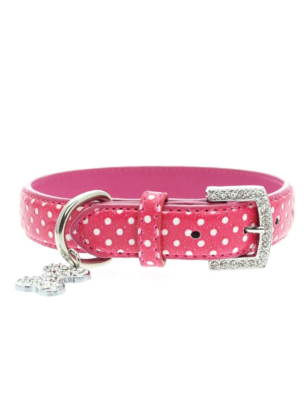 Urban Pup Hot Pink Polka Dot Collar & Diamante Charm