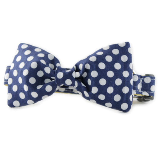 Navy Dot Bow Tie Dog Collar Medium