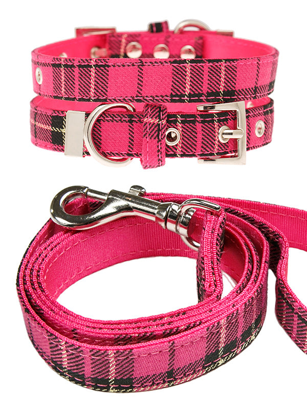Urban Pup Pink Tartan Fabric Collar & Lead Set