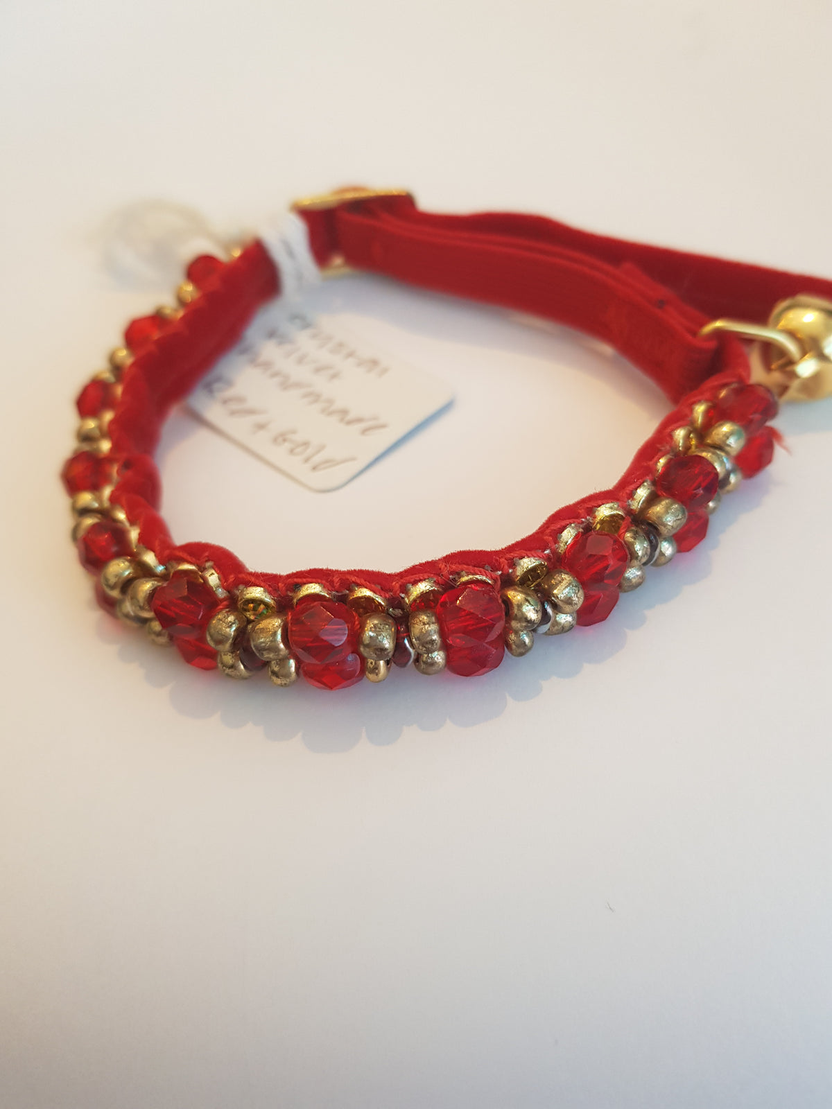 Handmade Red and Gold Cat Collar