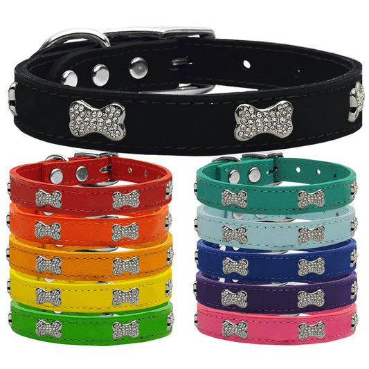 Crystal Bone Genuine Leather Dog Collar