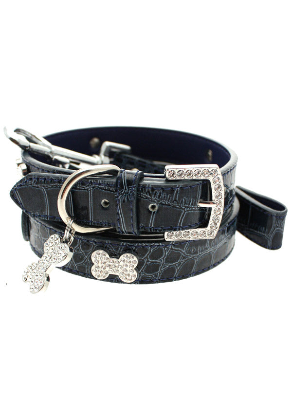 Urban Pup Leather Diamante Collar & Lead Set