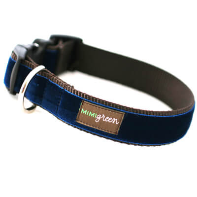 Noel Navy Velvet Dog Collar