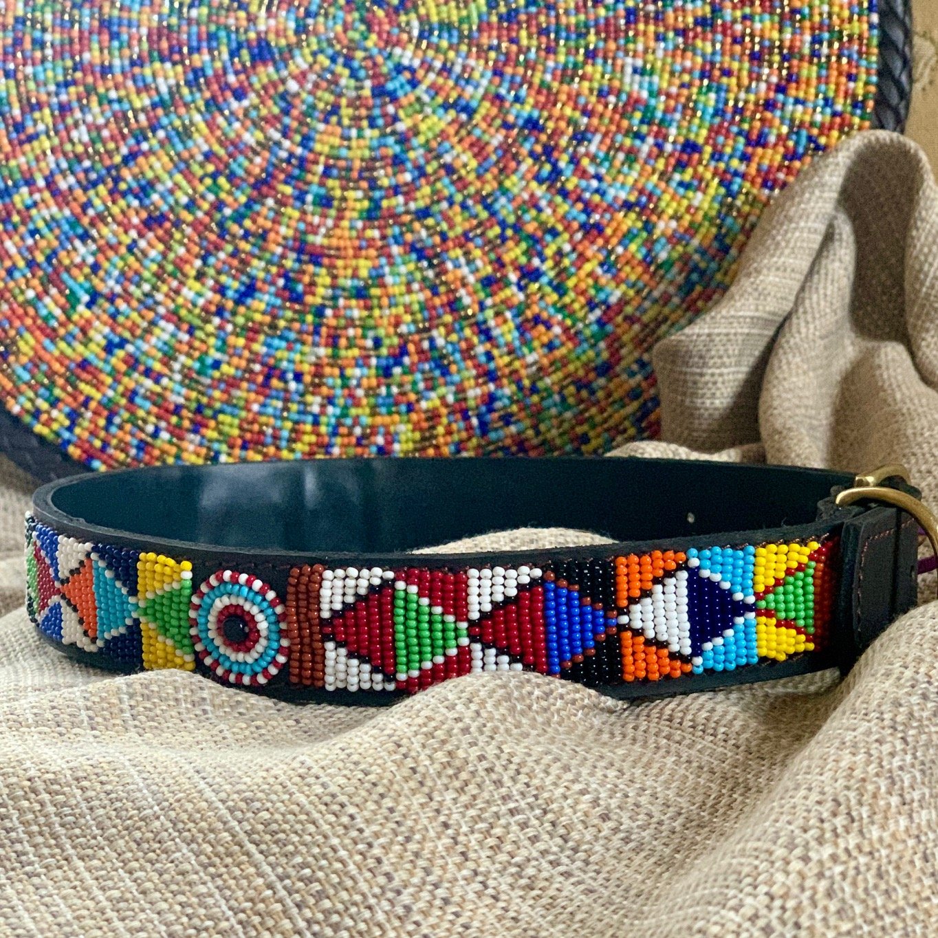 Beaded Leather Dog Collar