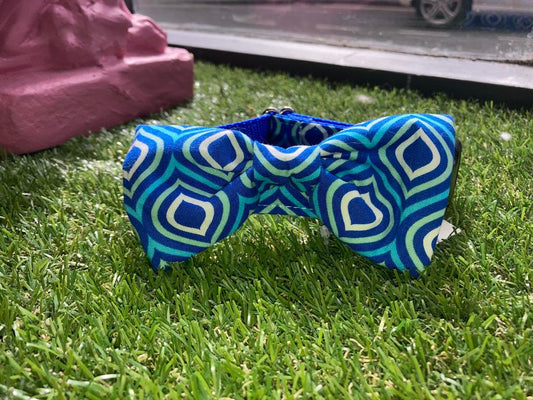 Royal Blue Waves Bow Tie Dog Collar