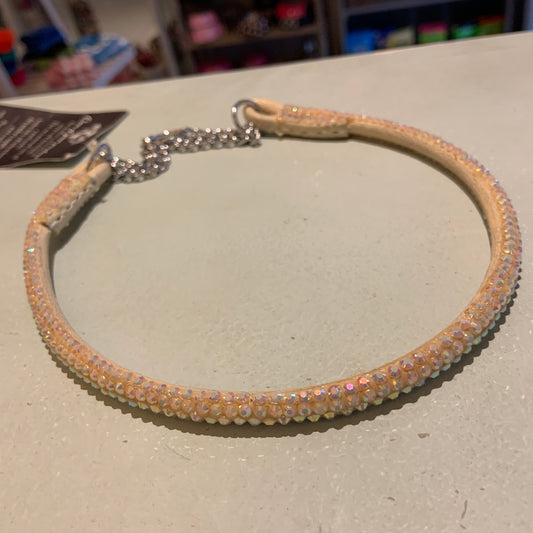 Cream Swarovski Rolled Leather Half Check Collar