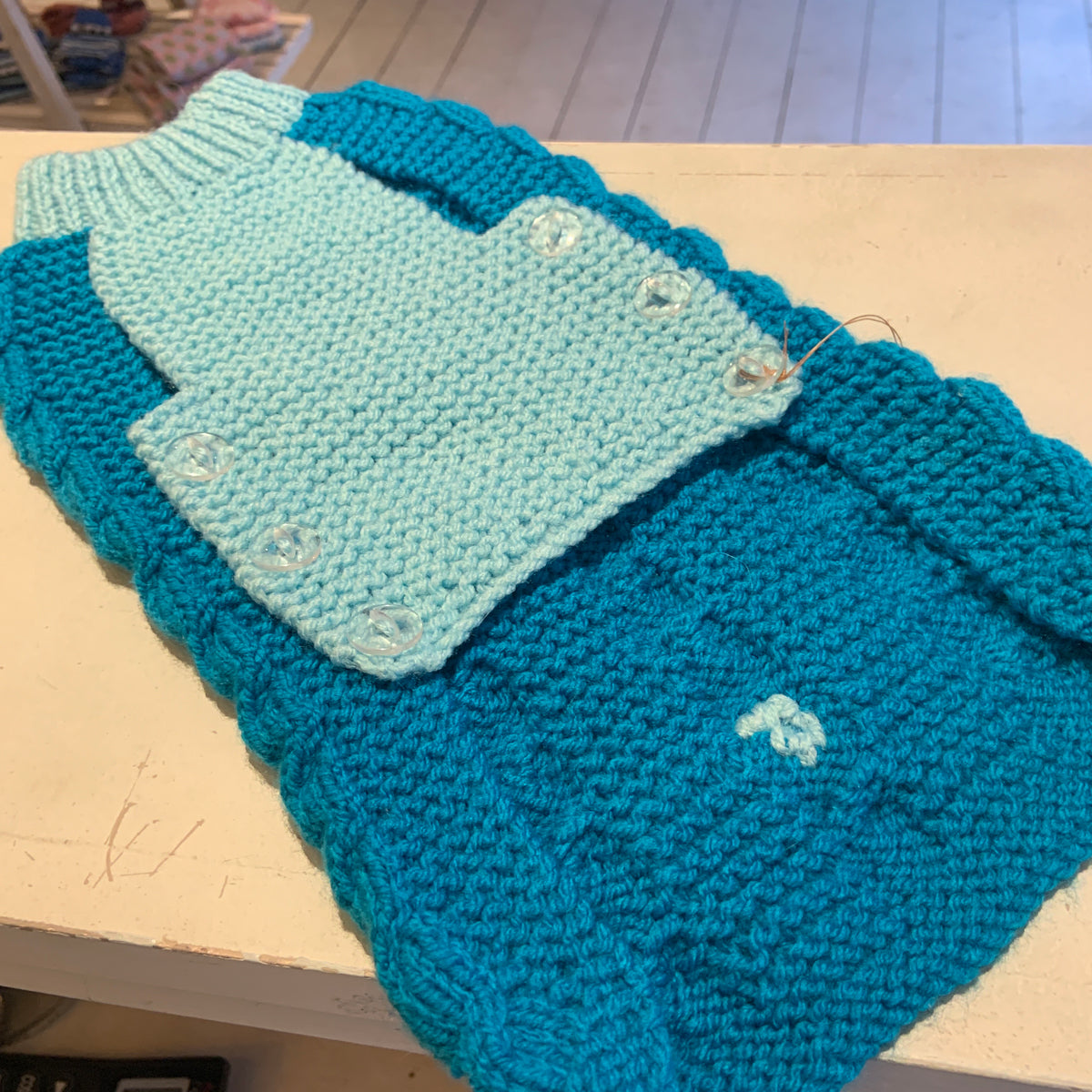 Two Tone Hand-Knitted Jumpers With Bow