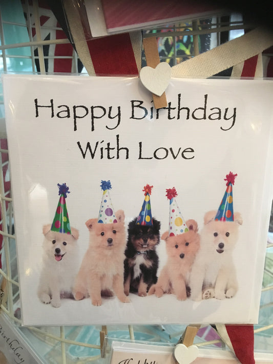 Happy Birthday with Love puppys with hats