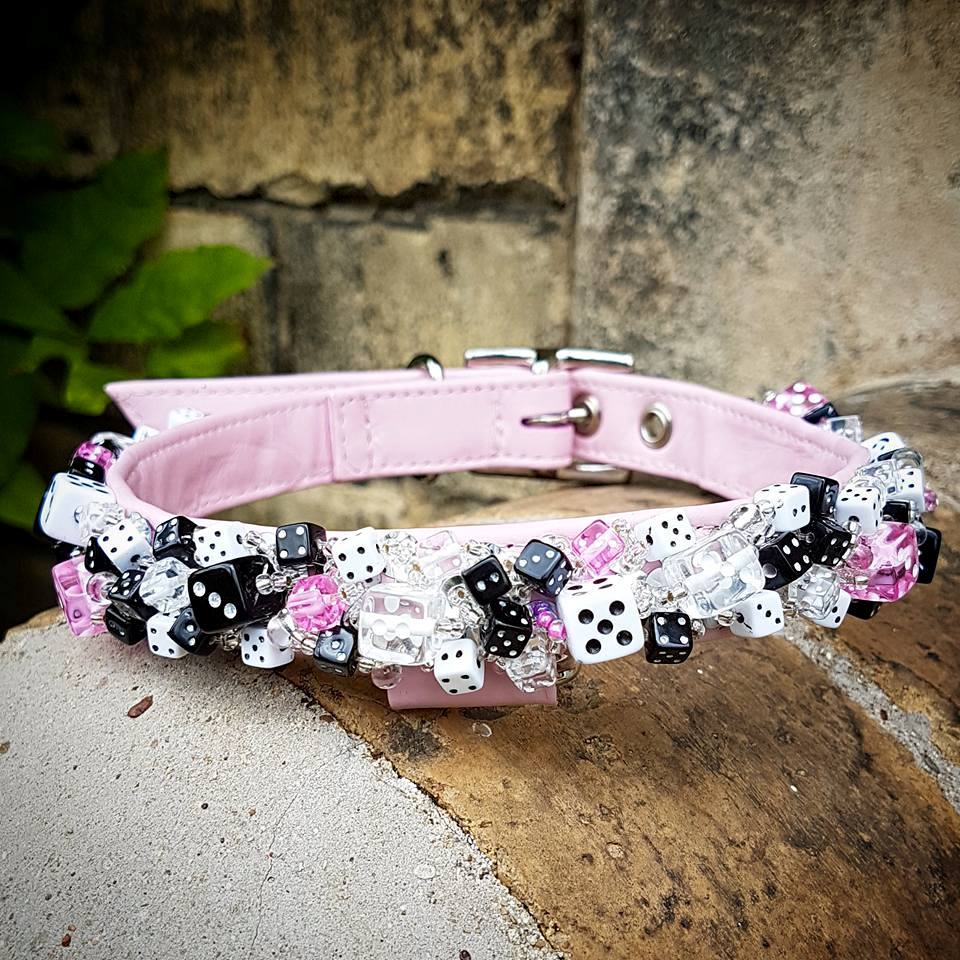 Holly & Lil Luck be a Lady Baby Pink Dice Dog Collar